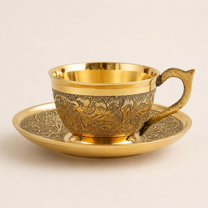 Golden Brass Traditional Serving Bowl with Handles 6 Inch Plain Urli view 4