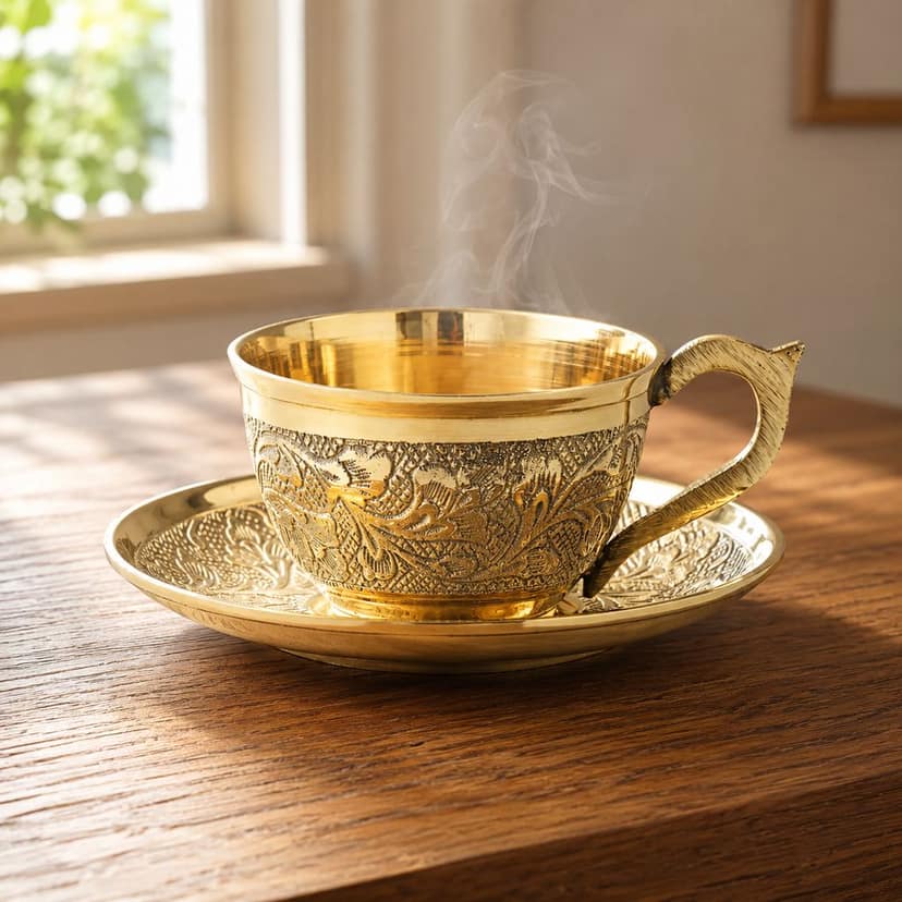 Golden Brass Traditional Serving Bowl with Handles 6 Inch Plain Urli view 7