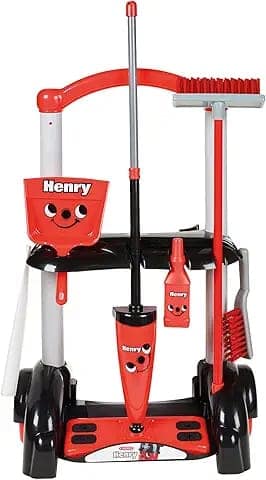 Casdon Henry Cleaning Trolley - Red Toy Playset with Mop,Brushes,Dustpan & Accessories, Kids Cleaning Trolley Set,Henry & Hetty Cleaning Set, Household Cleaning Kits, Cleaning Set For Children Aged 3+ view 2