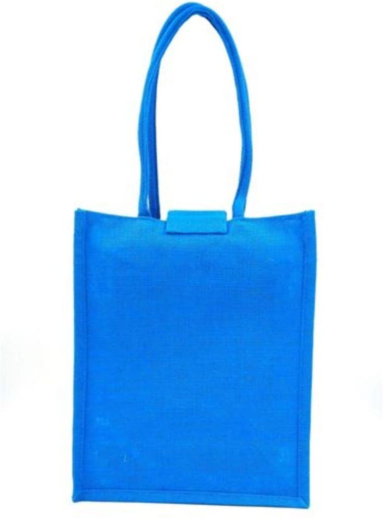 SS Eco-Life Trendy Vertical Jute Handbag for Young Girls – Eco-Friendly Casual Tote. For School, College, Casual Outing & Shopping. Aqua Blue Strip Line. view 2