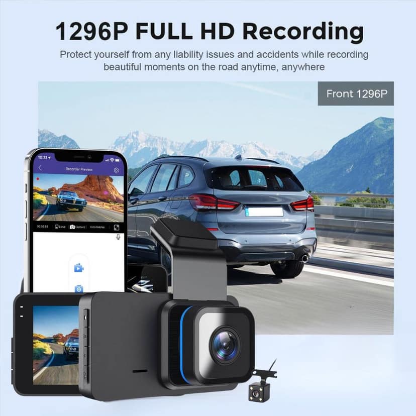 AUSHA 2K Dual Dash Camera with Wi-Fi & GPS | Super Night Vision, Parking Assist & G-Sensor view 6