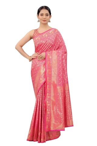 Women's Banarasi Zari Woven Design Saree With Unstiched Blouse Piece
