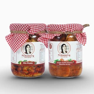 Pickleberry Mix Pickle + Gobhi Gajar Khatta Meetha Combo | Handmade | 1 KG (2 � 500g)