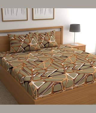 chhavi india Microfibre Abstract Fitted 1 Bedsheet with 2 Pillow Covers ( Double Bed ) - Beige