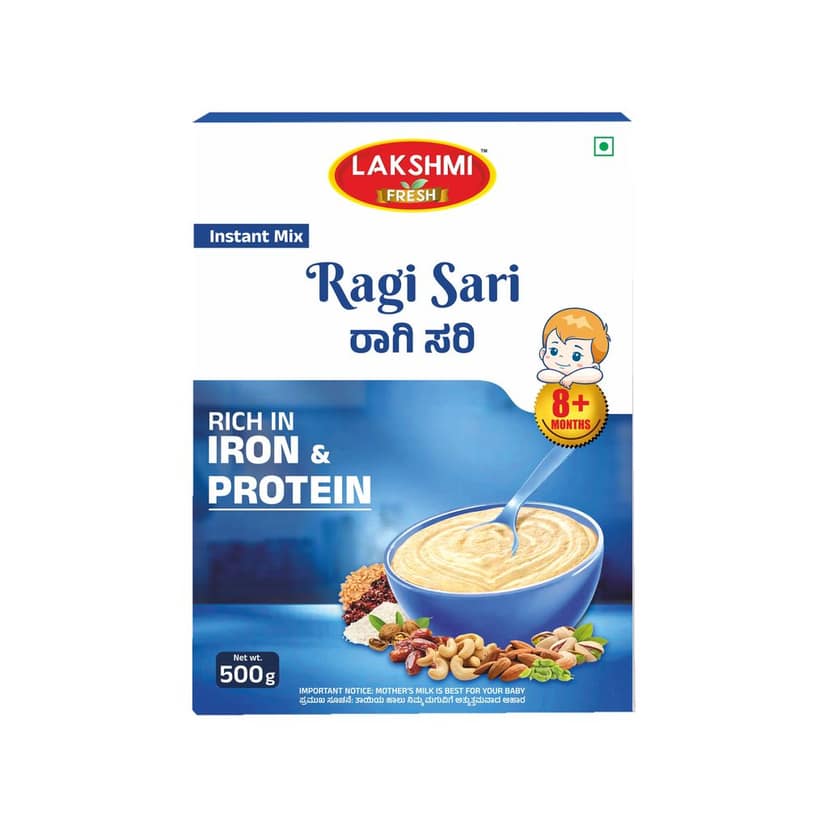 Lakshmi Fresh Ragi Sari for Babies 500g | Sprouted Ragi Powder | Baby Ragi Cereal | Instant Ragi Porridge Mix (pack of 2) (pack of 2) view 2