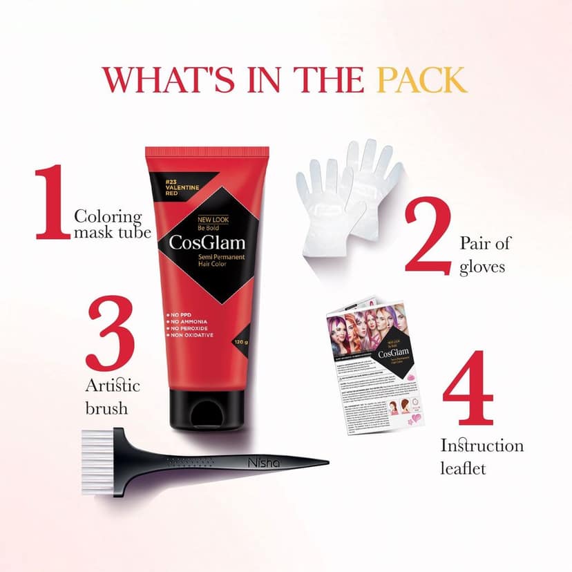 COSGLAM Semi Permanent Hair Color, No Peroxide, Non Oxidative, Ammonia Free Hair Colour 23 Valentine Red - 120gm view 6