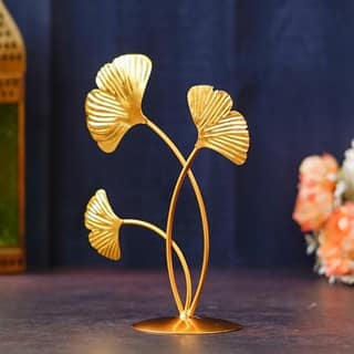 Iron Gold Plated 3 Leaf Shape Decoration Table Stand for Home and Living Room Decor - (7.8 inches, Gold)-