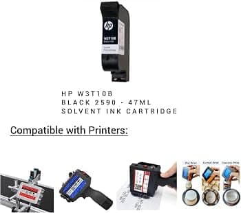 HP W3T10B 2590 Black Solvent Ink Cartridge | 12.7mm 45si TIJ 2.5 Printhead for Coding & Marking | Fast-Drying Industrial Ink for Plastics, Glass, Metal view 3