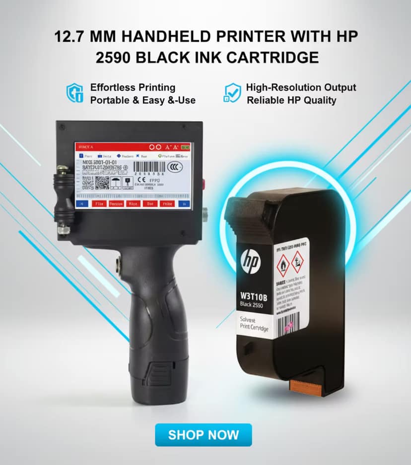 HP W3T10B 2590 Black Solvent Ink Cartridge | 12.7mm 45si TIJ 2.5 Printhead for Coding & Marking | Fast-Drying Industrial Ink for Plastics, Glass, Metal view 4