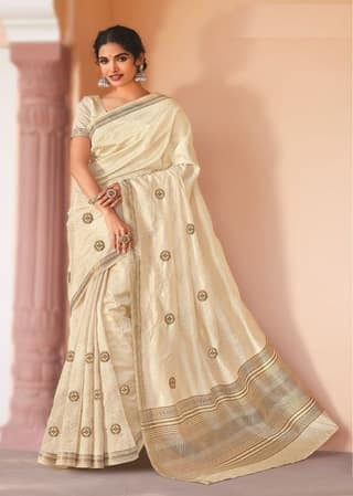 Embroidered Art Silk Saree in Beige