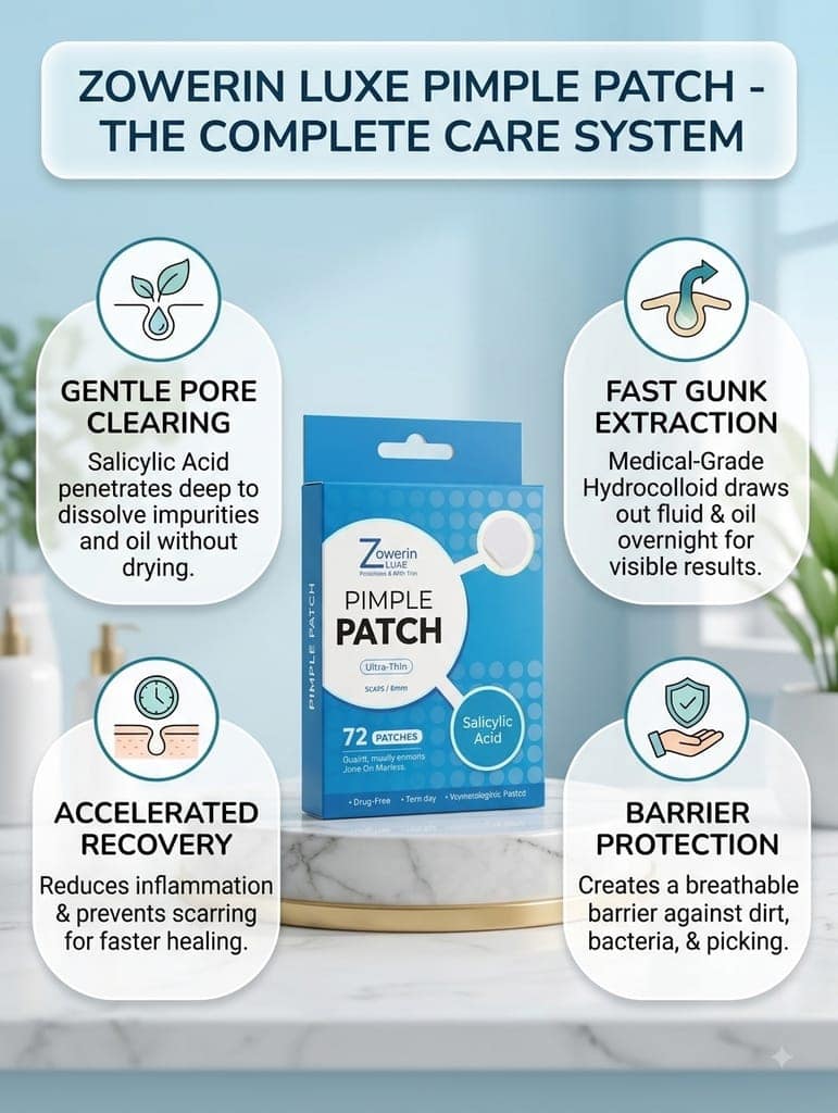 Zoween Hydrocolloid Patches for Pimples – Large & Custom Acne Tape for Patch of Pimples on Cheek, Chin & Forehead – Invisible Blemish Care Roll view 5