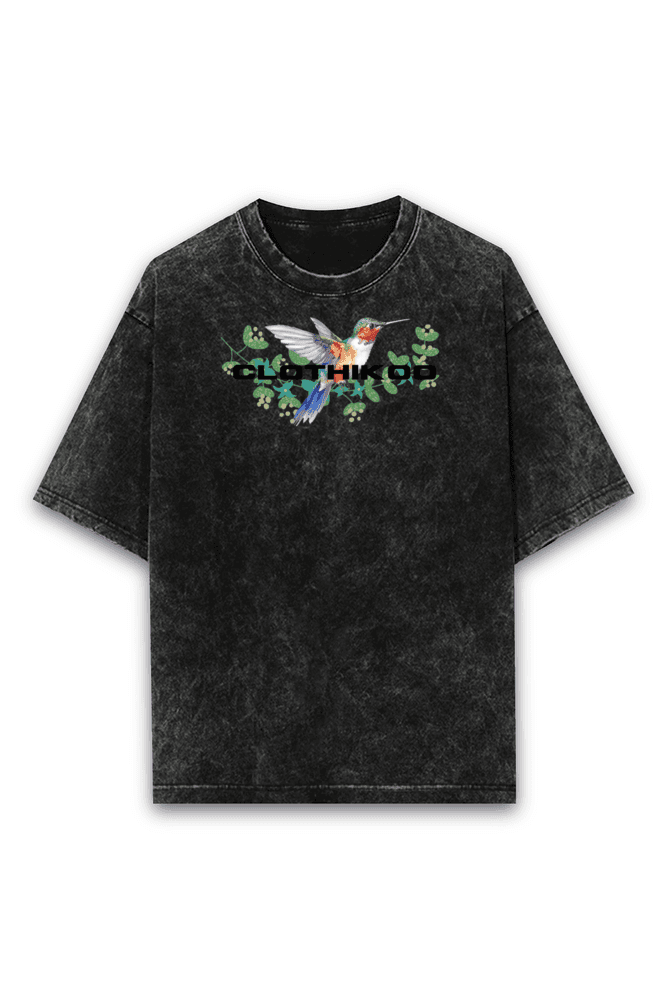 Clothikoo Oversize Flamingo Bird Printed T-Shirt (240 GSM, Black Colour) view 2