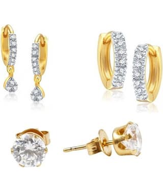 YouBella Collection White American Diamond CZ Earrings - Combo of 3