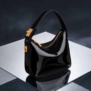 Women’s White Hobo Handbag | Stylish Handheld & Shoulder Bag (Glossy Black)