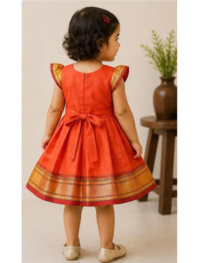 Mom and Me Baby Girls' Black Acrylic Cotton Traditional Frock view 2