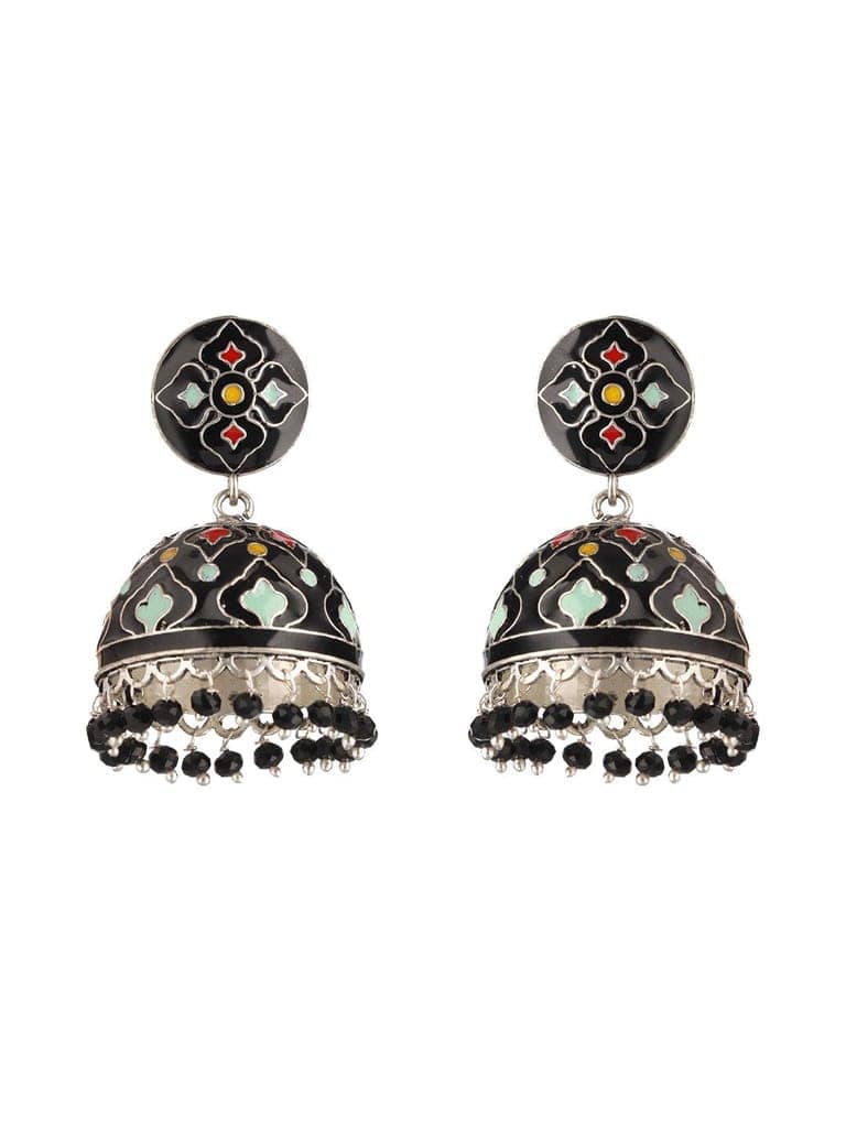 Black Designer Handpainted Jhumka Earrings view 4