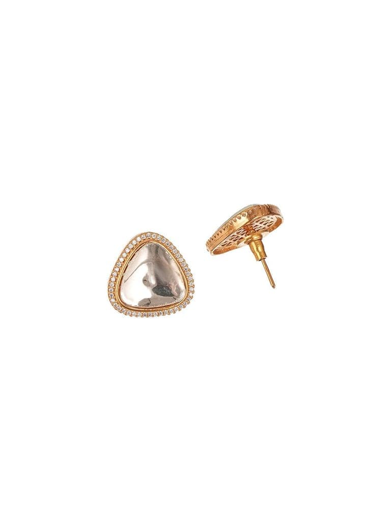 Gold Plated Uncut Mossanite Polki Statement Big Triangle Studds Earrings view 7