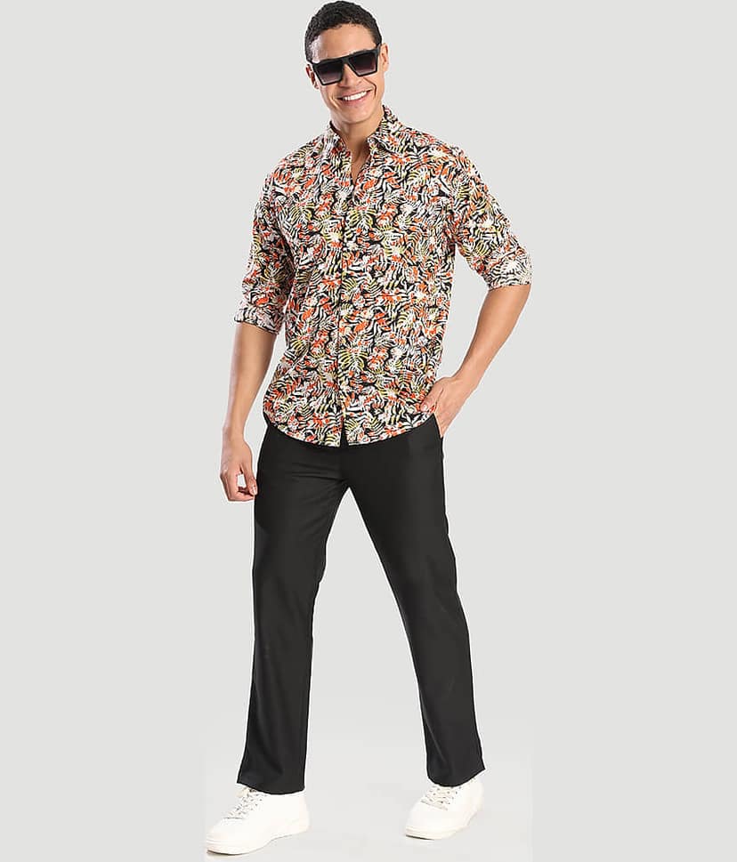IVOC 100% Cotton Regular Fit Printed Full Sleeves Men's Casual Shirt - Orange ( Pack of 1 ) view 6