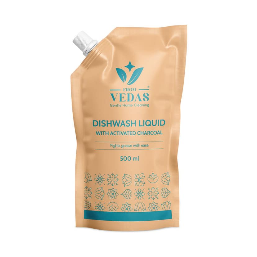 FromVedas Liquid Dish Wash Activated Charcoal | 2x Faster Tough Grease Removal & Natural Fragrance| Removes Odour| Easy Lather & Rinse Off| Leaves No White Residues| Hand-Safe -500ml