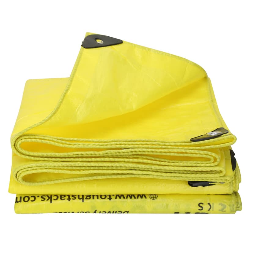 Toughstacks 150 GSM Yellow Tarpaulin Tirpal Tadpatri Tharpai Thadika Tarp | Waterproof, UV Resistant, Rot/Rip/Tear Proof, Reinforced Eyelets Strong Tarpaulin for Multi-Purpose