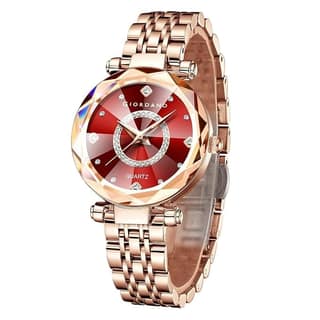 Giordano Analog Watch for Women – Round Dial with Crystal Accents, Rose Gold Stainless Steel Strap, Elegant Timepiece (Rose Gold)