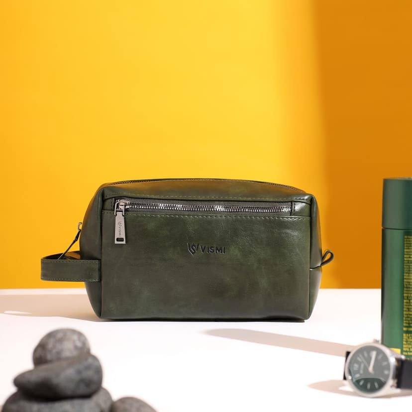 Men Toiletry Pouch | Pu Vegan Leather Travel Bag | Cosmetic Organizer | Water Resistant with Multi Compartment | Travel Organizer Bag