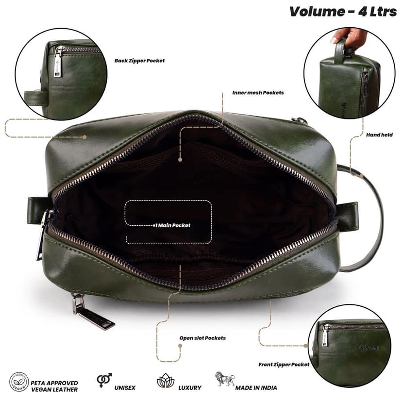 Men Toiletry Pouch | Pu Vegan Leather Travel Bag | Cosmetic Organizer | Water Resistant with Multi Compartment | Travel Organizer Bag view 4