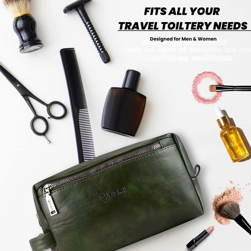 Men Toiletry Pouch | Pu Vegan Leather Travel Bag | Cosmetic Organizer | Water Resistant with Multi Compartment | Travel Organizer Bag view 5