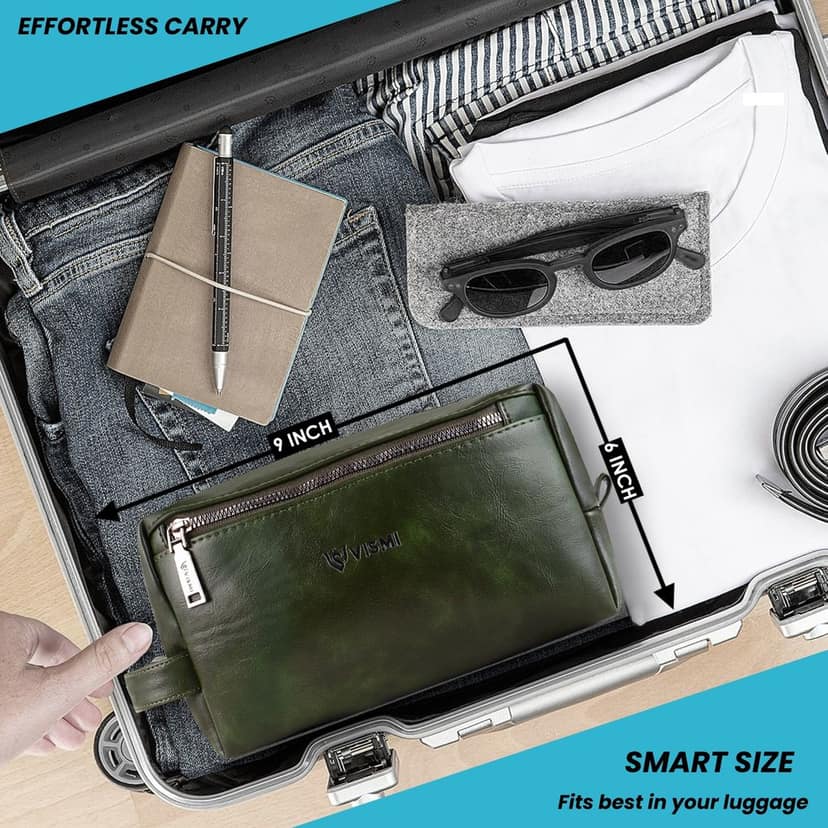 Men Toiletry Pouch | Pu Vegan Leather Travel Bag | Cosmetic Organizer | Water Resistant with Multi Compartment | Travel Organizer Bag view 6