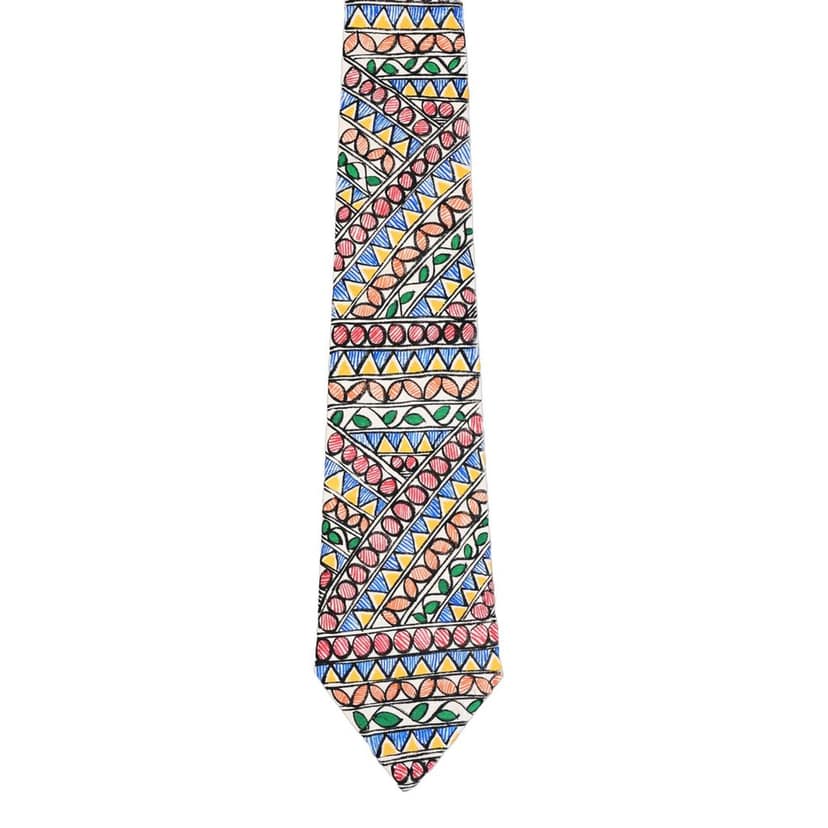 Pure Cotton Handmade madhubani Tie Multi Colour Elegance for Formal and Business Wear, Handcrafted, Handpainted SH (Size standard) view 2