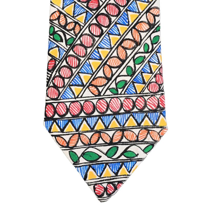 Pure Cotton Handmade madhubani Tie Multi Colour Elegance for Formal and Business Wear, Handcrafted, Handpainted SH (Size standard) view 3