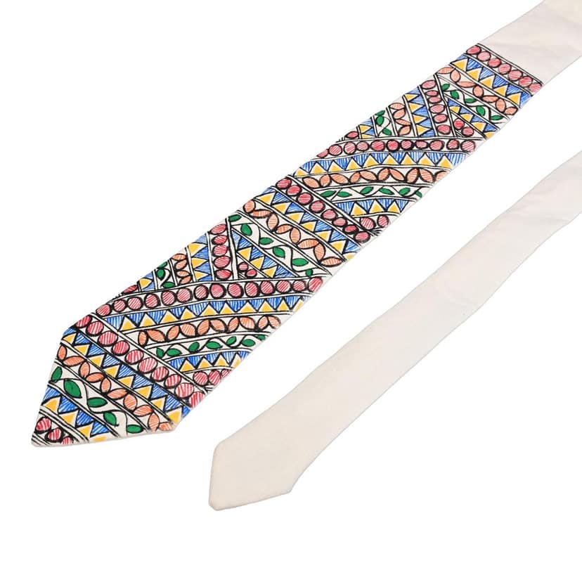 Pure Cotton Handmade madhubani Tie Multi Colour Elegance for Formal and Business Wear, Handcrafted, Handpainted SH (Size standard) view 4
