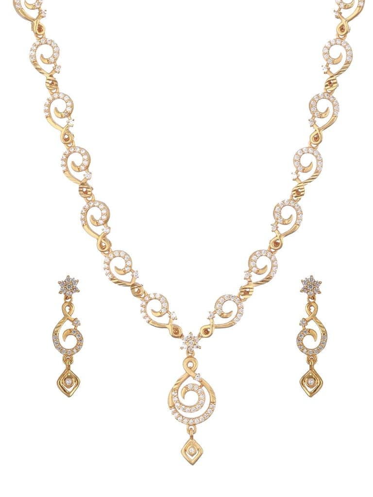 Gold Plated Zircon Studded Geometric Minimal Delicate Jewellery Set view 4