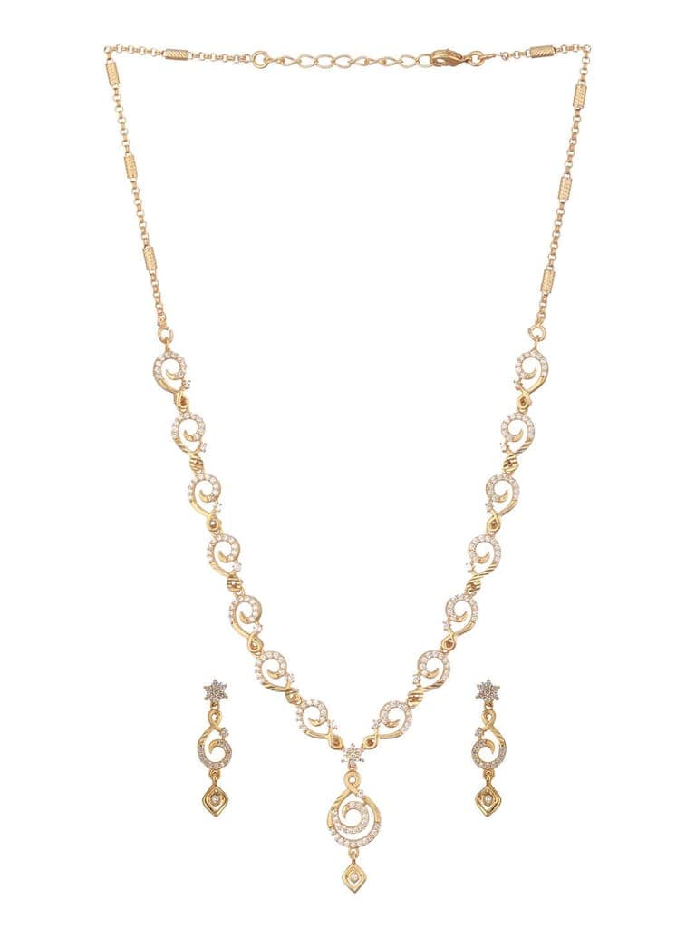 Gold Plated Zircon Studded Geometric Minimal Delicate Jewellery Set view 5