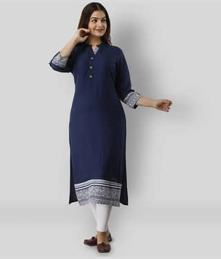 Frionkandy - Blue Rayon Women's Straight Kurti ( Pack of 1 )