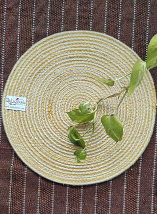 Round table mats cotton placemats (pack of 2) | Dining table mats 14", Heat Resistant, Reversible Use (Yellow) by Bulky Santa