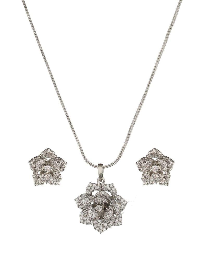 Silver Plated AD Studded Rose Statement Combo Jewellery Set view 4