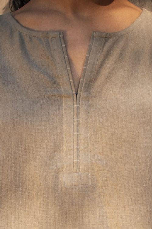 Akriti Beige Handwoven Extra-Weft slit neckline kurta view 4