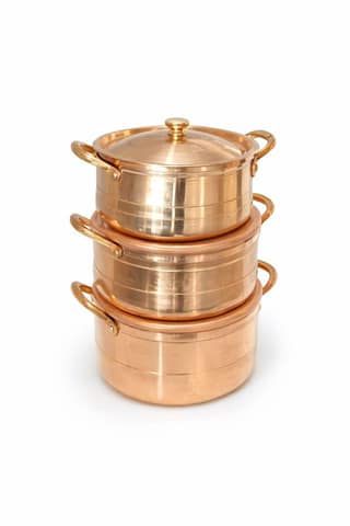 Handcrafted Hammered Pure Copper Serving Kadai with Dual Handles