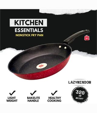 LAZYWINDOW Non-Stick Hard Anodised Fry Pan Induction Bottom without Lid 2.4 mm Thickness 23 cm Diameter 1 Ltr