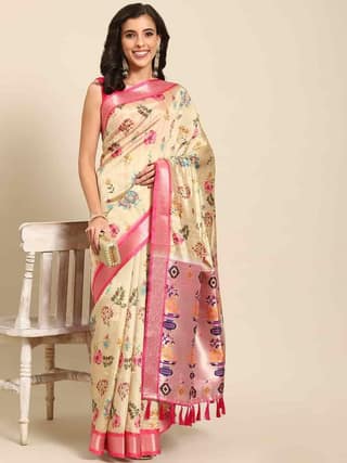 Women's Kalamkari Print with Regal Weave Silk Saree With Unstiched Blouse Piece