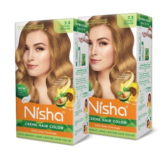 Nisha Creme Hair Color 7.3 Honey Blonde 120g Pack of 2, Permanent Hair Colour for Long Lasting Hair, 100% Grey Coverage