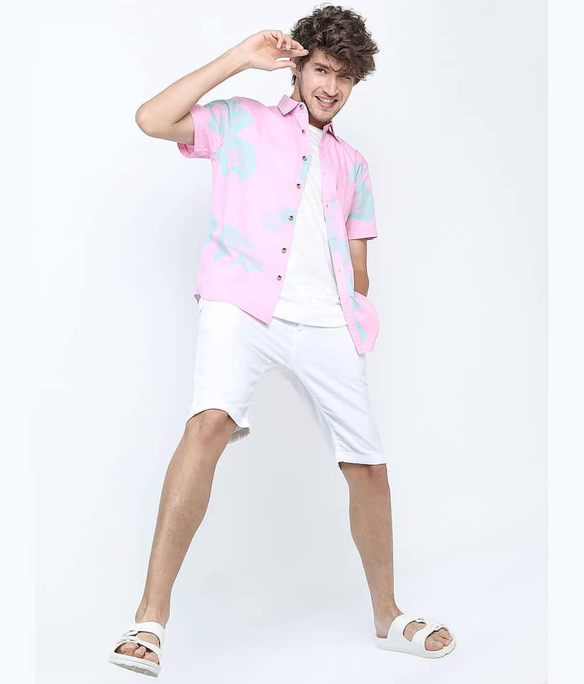 Locomotive 100% Cotton Slim Fit Printed Half Sleeves Men's Casual Shirt - Pink ( Pack of 1 ) view 2