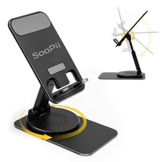SOOPII Rotatable Cell Phone Stand, Fully Height Adjustable & Foldable Desktop Phone Holder, Phone Stand with Charging Hole, Compatible with All Smartphones - Black