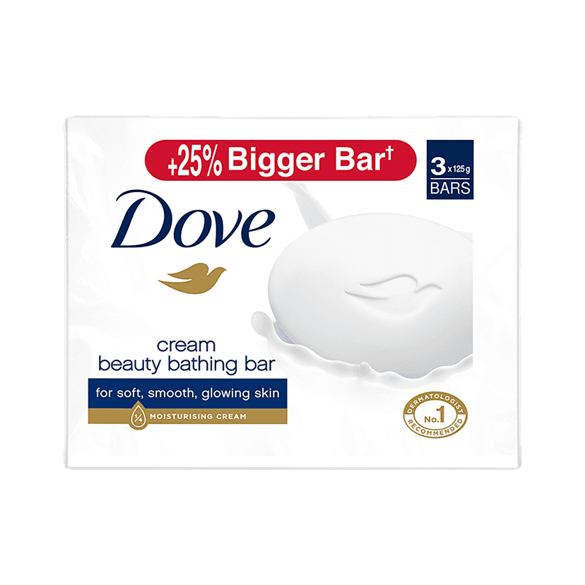 Dove Cream Beauty Bathing Bar, Has 1/4Th Moisturizing Cream, 125 G (Pack Of 3) view 2