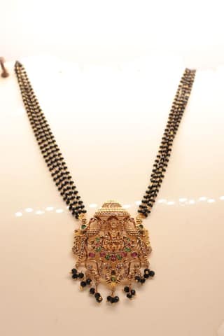 Gold Antique finish Pendant Set with Black Beads Mangalsutra