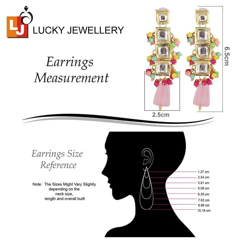 LUCKY JEWELLERY Back Meenakari 18k Gold Plated Mutlicolor Color Tika Earring Combo Uncut Big Kundan Choker Necklace set view 7