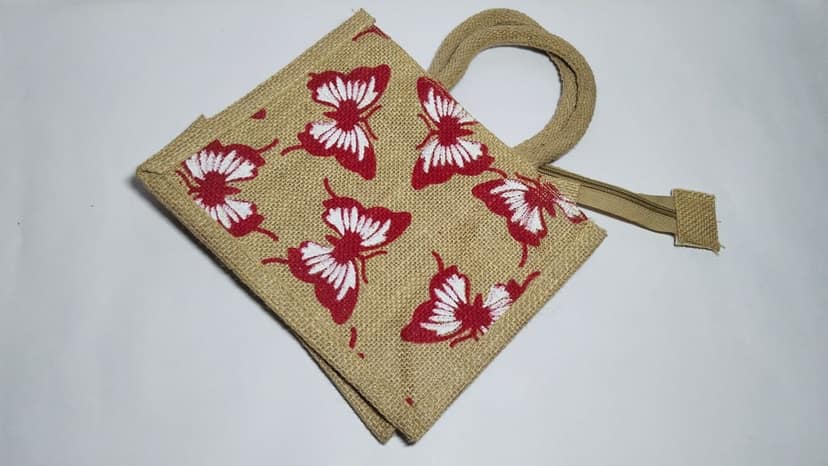 Jute Bag with Red Butterfly Print view 2