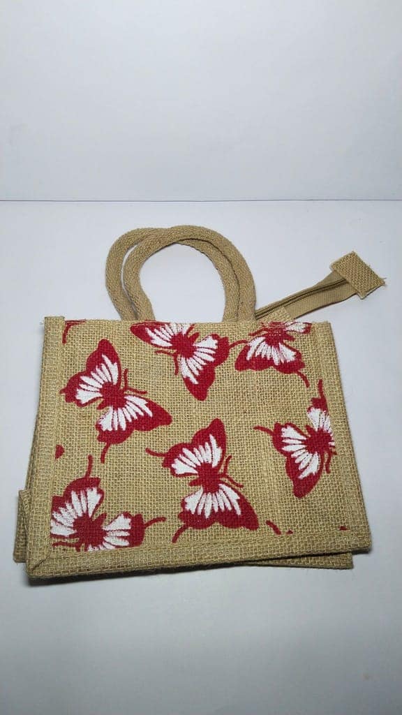 Jute Bag with Red Butterfly Print view 4