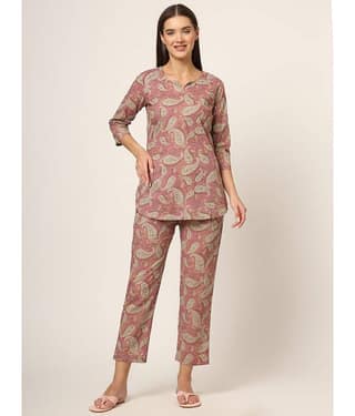 Divena Pink Cotton Women's Nightwear Nightsuit Sets ( Pack of 1 )